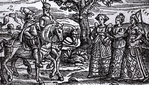 Macbeth, Banquo ve Üç Cadı, The Historie of Scotlande, 1577, by English School