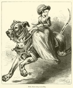 Minik Matmazel Köpeğine Biniyor (gravür) by English School
