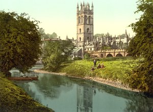 Magdalen Kulesi, Oxford (el ile renklendirilmiş fotoğraf) by English School