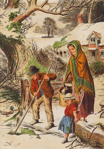 Donmuş bir gölette buz kıran adam (renkli lito) by English School