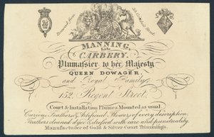 Manning, geç Carnery, plumassier, ticaret kartı by English School