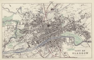 Harita: Glasgow Şehri, GH Swanston, Edinburgh tarafından çizilmiş ve oyulmuş (renkli taş) by English School