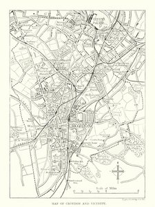 Croydon ve Çevresi Haritası (gravür) by English School