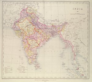 Hindistan Haritası, Albay H.R. Thuillier, R.E., Hindistan Genel Müfettişi, 1882 yönetiminde yayınlandı.