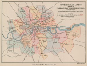Parlamento İlçeleri ve Bölümlerini gösteren Metropolitan Londra Haritası, 1885