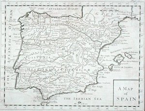 İspanya ve Portekiz haritası, 18. yüzyılın sonlarında (gravür) by English School