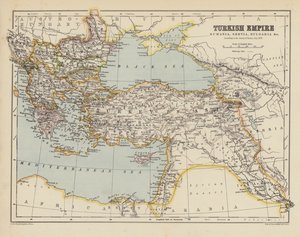 Osmanlı İmparatorluğu Haritası (renkli taş baskı) by English School