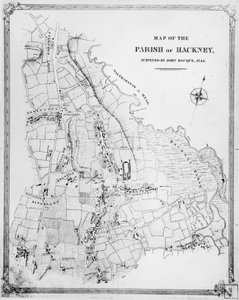 John Rocque (c.1709-1762) 1745 tarafından incelenen Hackney Parish Haritası