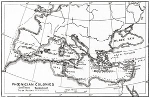 Fenike kolonileri ve Akdeniz ticaret yollarının haritası by English School