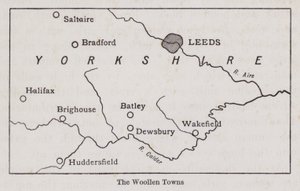 Yorkshire Yün Kasabalarını gösteren harita (lito) by English School