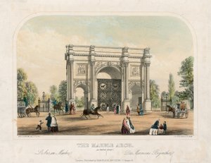 Marble Arch, Oxford Street, Londra (renkli gravür) by English School