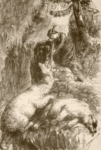 Marguerite de Roberval, Newfoundland açıklarındaki Demons Adası'nda iki ayı vuruyor (taş) by English School