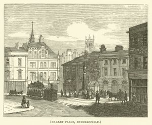 Pazar yeri, Huddersfield (gravür) by English School