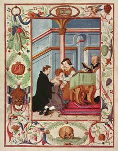 Mary Tudor skroful bir çocuğa dokunuyor by English School