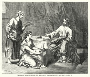 Meryem, kendisinden alınamayacak olan iyi kısmı seçti, Luka X, 42 (gravür) by English School