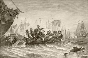 Usta Komutan Oliver Hazard Perry, Erie Gölü Muharebesi sırasında ABD Tuğgeneral Lawrence'tan ABD Tuğgeneral Niagra'ya transfer oluyor (litho) by English School