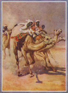 Çölde bir yarışta deveye binen adamlar (renkli taş) by English School