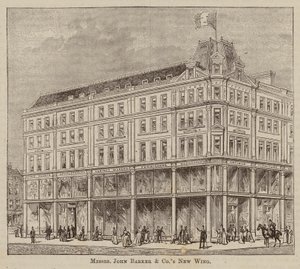 Messrs John Barker and Co, Drapers and General Warehousemen, Outfitters, Domestic Engineers, House Furnishers, and Purveyors, Kensington High Street, W (gravür) by English School