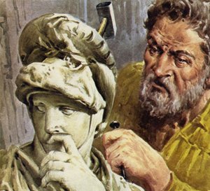 Michelangelo, de Medici ailesinin mezarlarını içerecek bir şapel üzerinde çalıştı. by English School