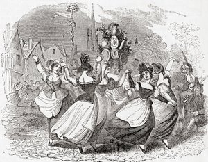 Sütçü kızın dansı, tabak yığını ile, Mayıs Günü, İngiltere, Eski İngiltere