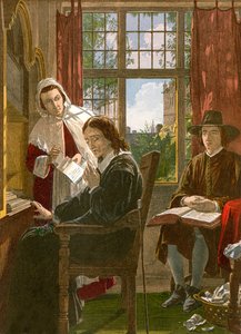 Milton "Samson Agonistes "i yazdırırken (renkli gravür) by English School