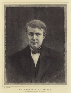 Bay Thomas Alva Edison, Amerikalı Elektrikçi ve Mucit (gravür) by English School