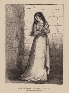 Bayan Siddons "Jane Shore" olarak (gravür) by English School