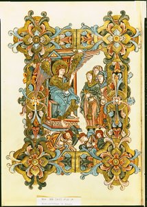 Ms 369 fol.21v The Holy Women at the Tomb, Winchester Pontifical