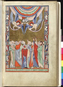 Ms Hunter 229 f.14r The Ascension, from the Hunterian Psalter, c.1170 (parşömen üzerine kalem & mürekkep ve tempera) by English School