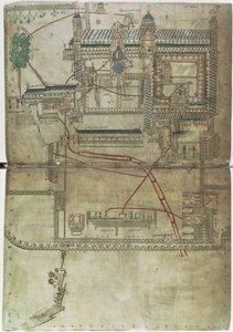 Ms R 171 f.285 Canterbury Katedrali ve sıhhi tesisat sistemi planı, 