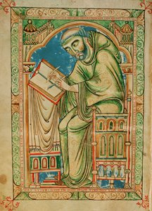 Ms R 17 I f.283v Monk Eadwine el yazması üzerinde çalışırken, Eadwine Psalter, c.1150 (parşömen) by English School