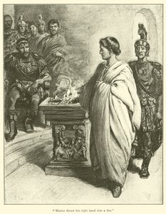 "Mucius sağ elini ateşe attı" (gravür) by English School