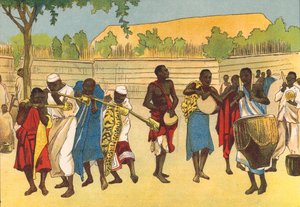 National Brass Band, Toro, Uganda (renkli taş baskı) by English School