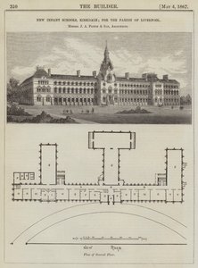Yeni Bebek Okulları, Kırkdale; Liverpool Parish için, Messrs J A Picton ve Son, Mimarlar (gravür) by English School