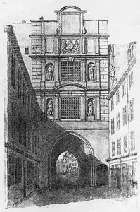 Newgate Hapishanesi (lito) (bw fotoğraf) by English School