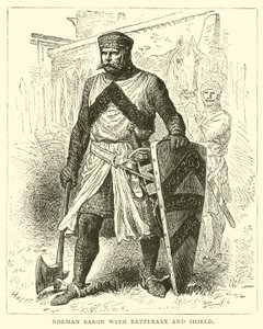 Savaş baltası ve kalkanı olan Norman Baron by English School