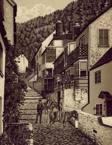 Kuzey Devon: Clovelly, Ana Cadde (lito) by English School