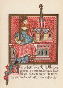 Offa, Mercia Kralı (renkli taş baskı) by English School