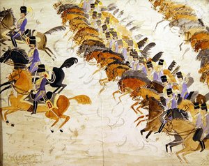 Dört nala koşan atlı subaylar, 1840 dolayları (kağıt üzerine suluboya) by English School