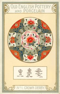 Eski İngiliz Çömlek ve Porselenleri: Crown Derby (renkli lito) by English School