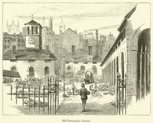Eski Farringdon Pazarı (gravür) by English School