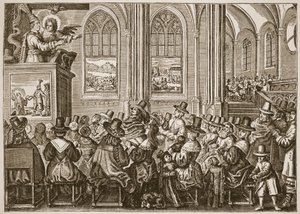 Oliver Cromwell püriten bir cemaate vaaz verirken, İngiltere Kilisesi