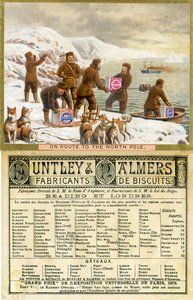 Kuzey Kutbuna Giden Yolda, Fransız pazarı için üretilmiş Huntley & Palmers Biscuits için bir promosyon kartının ön ve arka yüzü, 1890 by English School