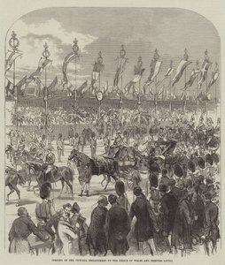 Galler Prensi ve Prenses Louisa tarafından Victoria Setinin açılışı (gravür) by English School