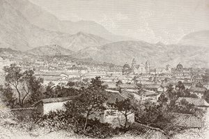 Bogota, Kolombiya'nın genel görünümü (litho) by English School