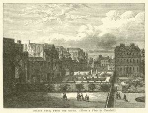 Canaletti tarafından bir görünümden güneyden Palace Yard (gravür) by English School
