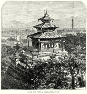 Saray ve Tapınak, Khatmandu, Nepal (gravür) by English School