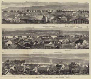 Diamond Fields Panoraması, Vaal Nehri, Güney Afrika (gravür) by English School