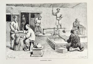 Paper-Mill, Çin, Elisee Reclus tarafından The Universal Geography, the Earth ve onun sakinlerinden alınan illüstrasyon, 1878 yayınlandı by English School