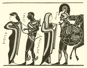Paris, Helen, Hektor ve Andromakhe (gravür) by English School
